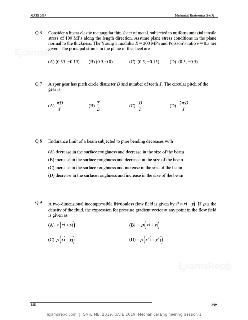 GATE ME 2019 question paper, GATE 2019, Mechanical Engineering Session 1, page 33 of 52