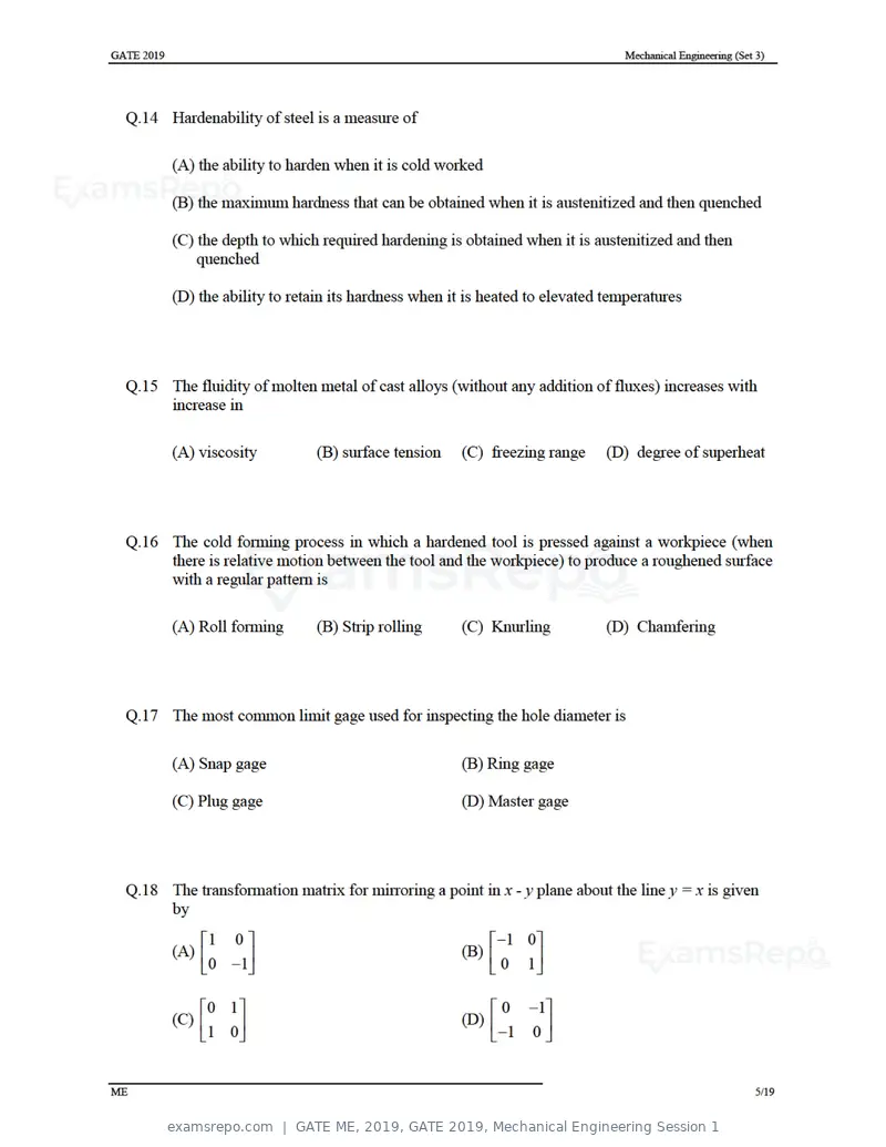 GATE ME 2019 question paper, GATE 2019, Mechanical Engineering Session 1, page 35 of 52