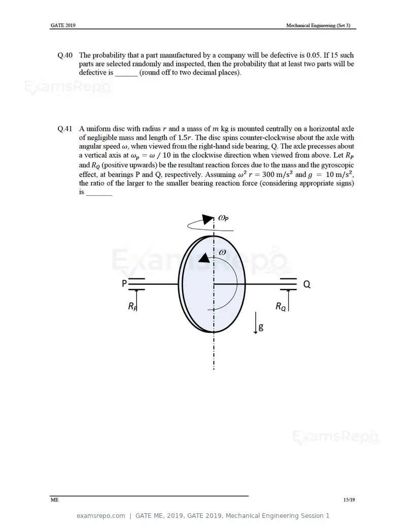 GATE ME 2019 question paper, GATE 2019, Mechanical Engineering Session 1, page 45 of 52
