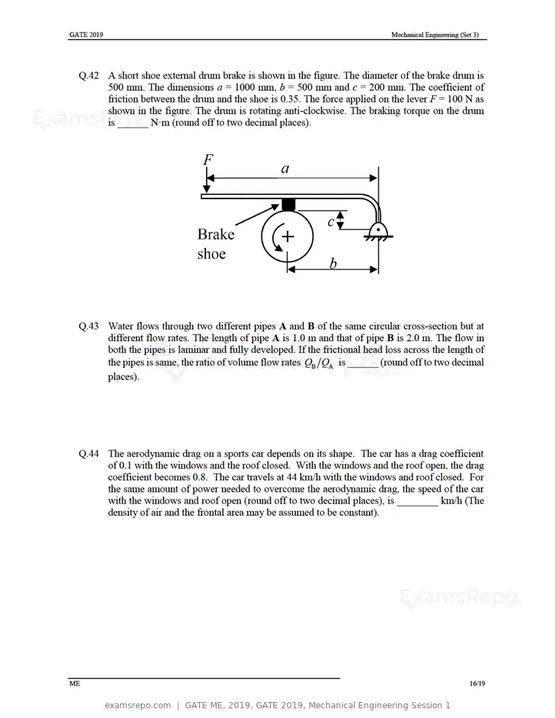 GATE ME 2019 question paper, GATE 2019, Mechanical Engineering Session 1, page 46 of 52