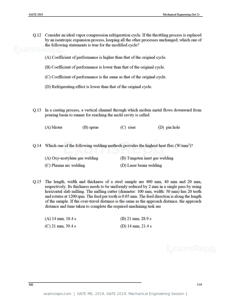 GATE ME 2019 question paper, GATE 2019, Mechanical Engineering Session 1, page 9 of 52