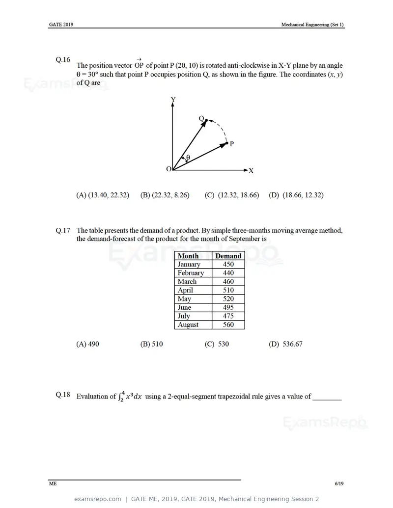 GATE ME 2019 question paper, GATE 2019, Mechanical Engineering Session 2, page 10 of 52