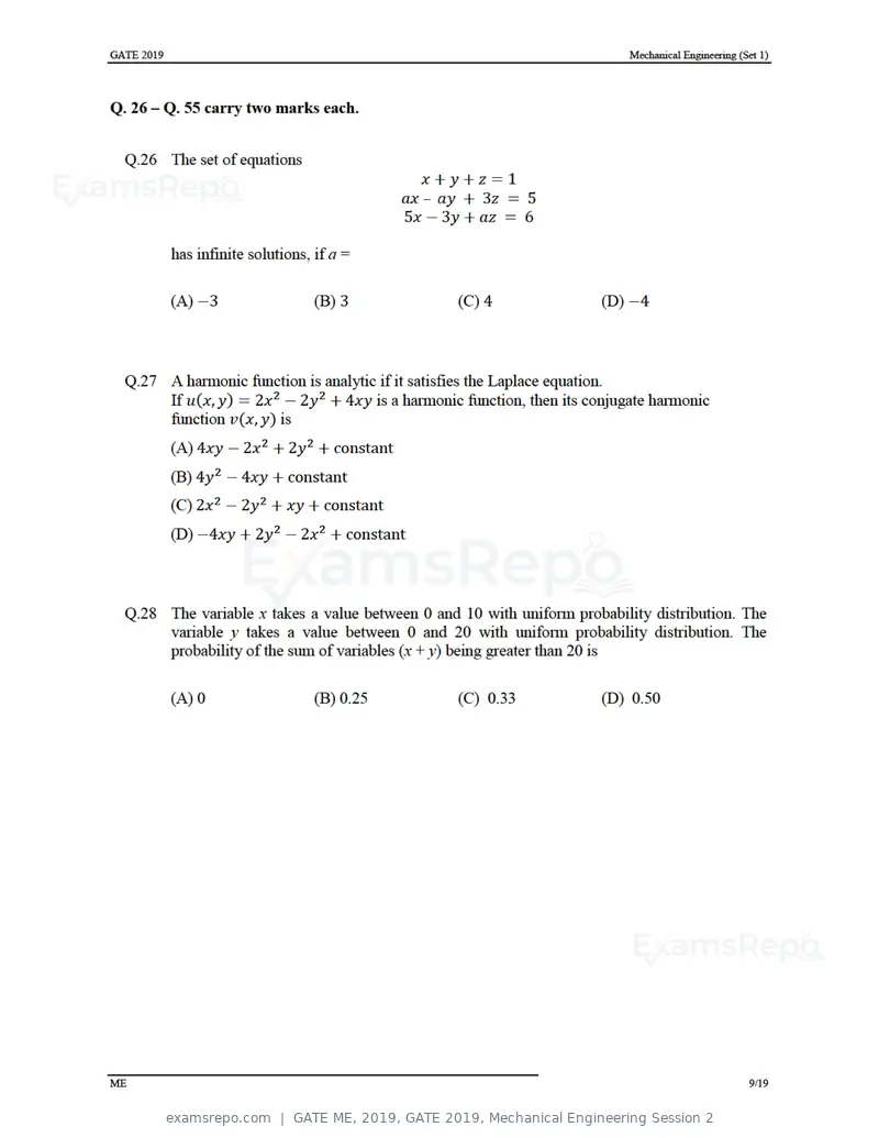 GATE ME 2019 question paper, GATE 2019, Mechanical Engineering Session 2, page 13 of 52