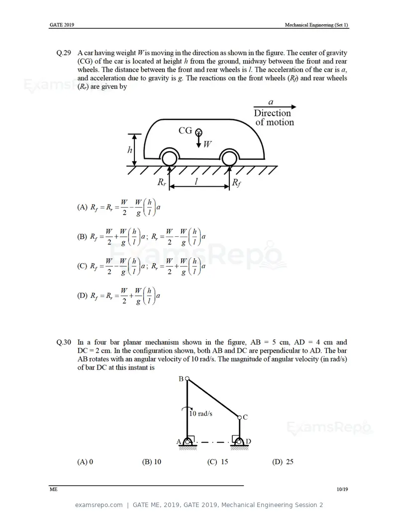 GATE ME 2019 question paper, GATE 2019, Mechanical Engineering Session 2, page 14 of 52