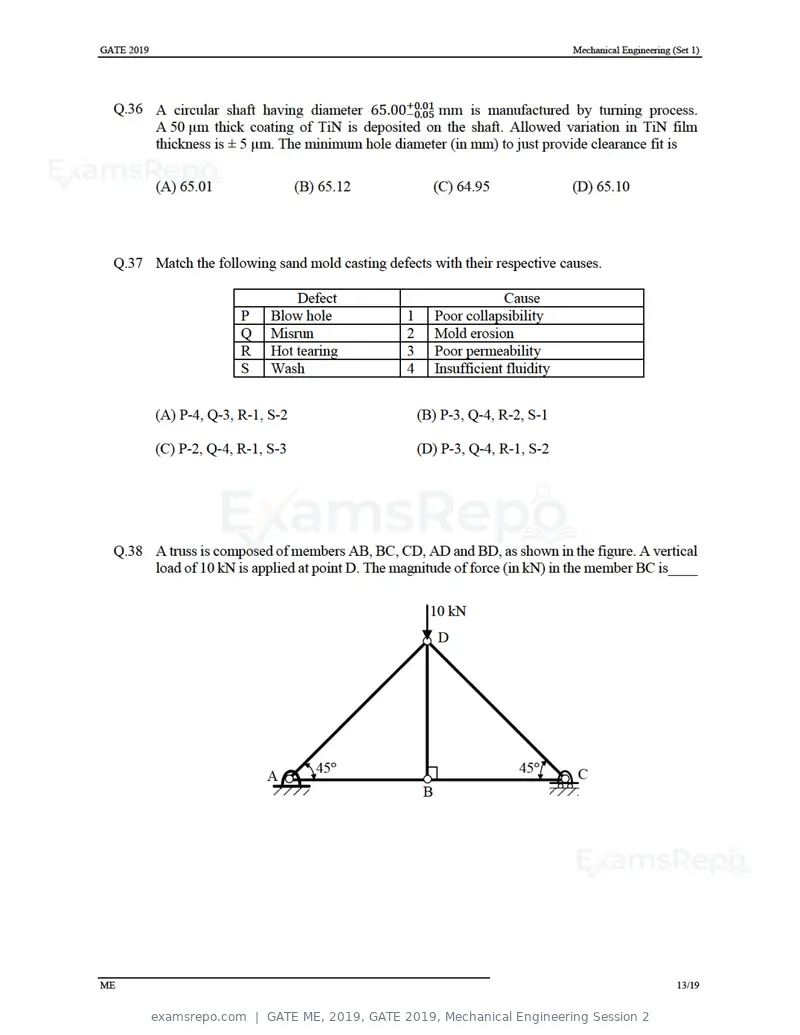 GATE ME 2019 question paper, GATE 2019, Mechanical Engineering Session 2, page 17 of 52