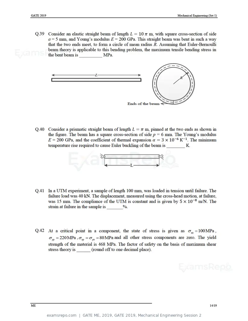 GATE ME 2019 question paper, GATE 2019, Mechanical Engineering Session 2, page 18 of 52