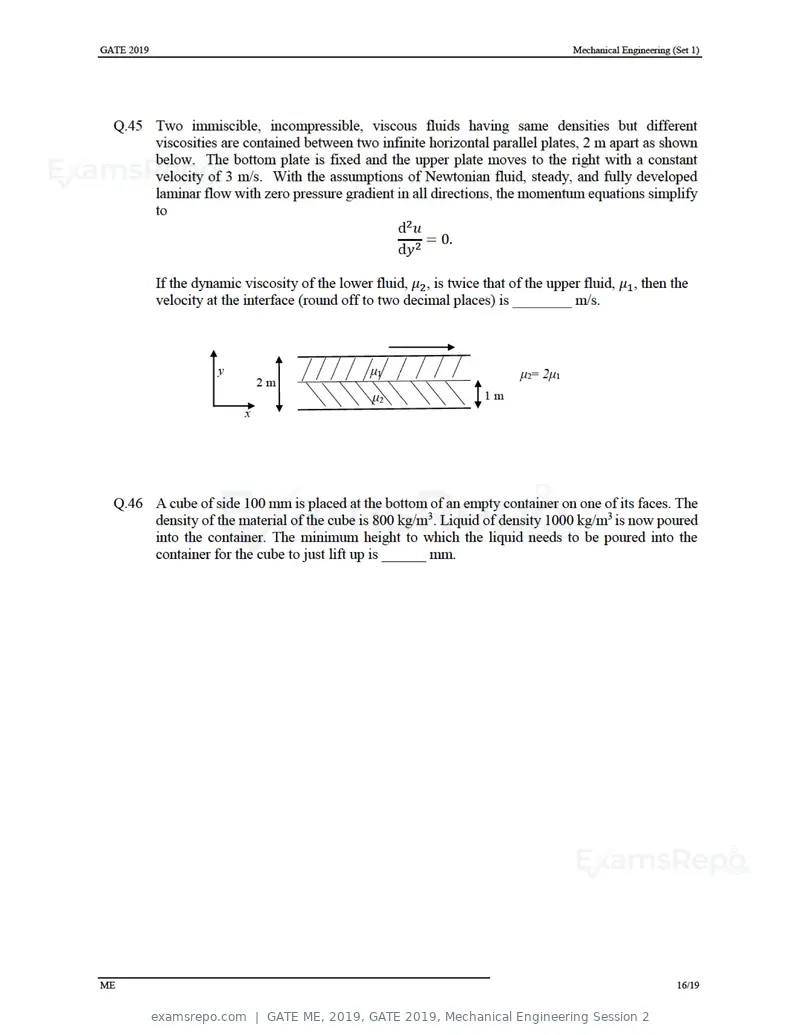 GATE ME 2019 question paper, GATE 2019, Mechanical Engineering Session 2, page 20 of 52