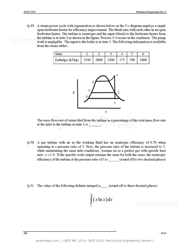 GATE ME 2019 question paper, GATE 2019, Mechanical Engineering Session 2, page 22 of 52