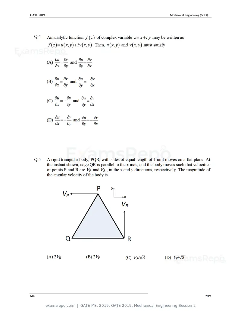 GATE ME 2019 question paper, GATE 2019, Mechanical Engineering Session 2, page 32 of 52