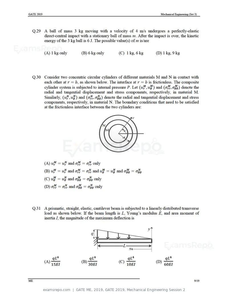 GATE ME 2019 question paper, GATE 2019, Mechanical Engineering Session 2, page 39 of 52