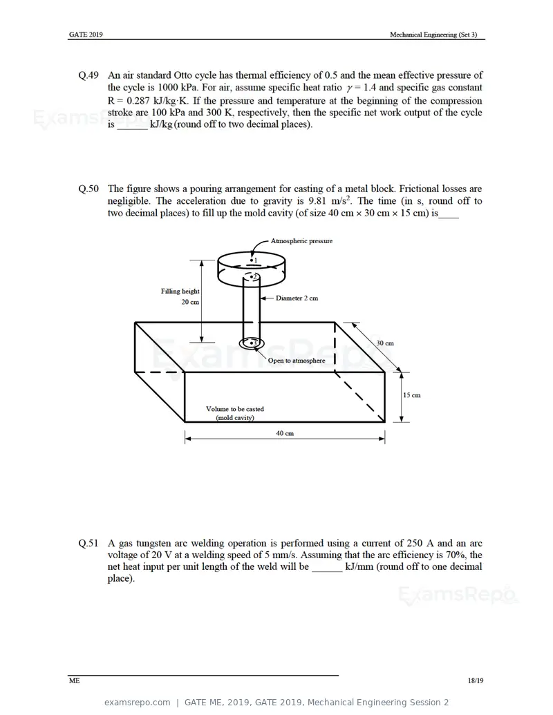 GATE ME 2019 question paper, GATE 2019, Mechanical Engineering Session 2, page 48 of 52