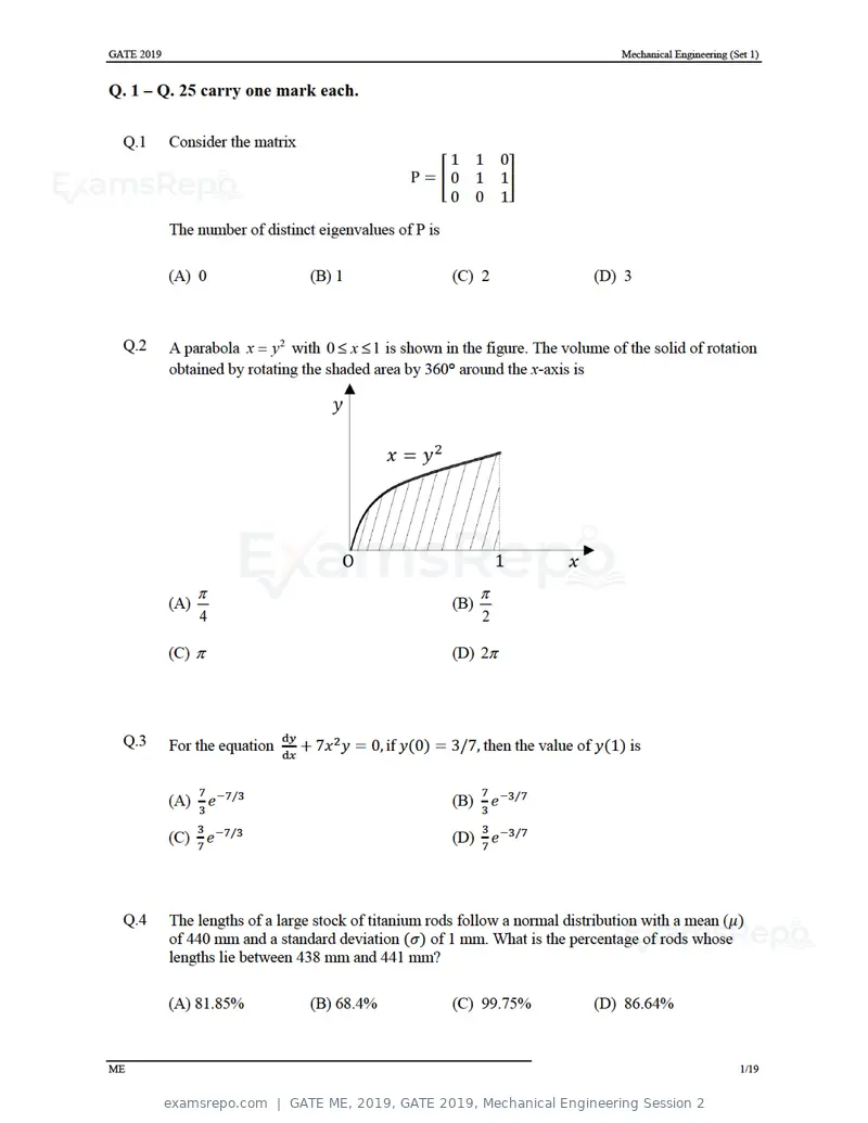 GATE ME 2019 question paper, GATE 2019, Mechanical Engineering Session 2, page 5 of 52