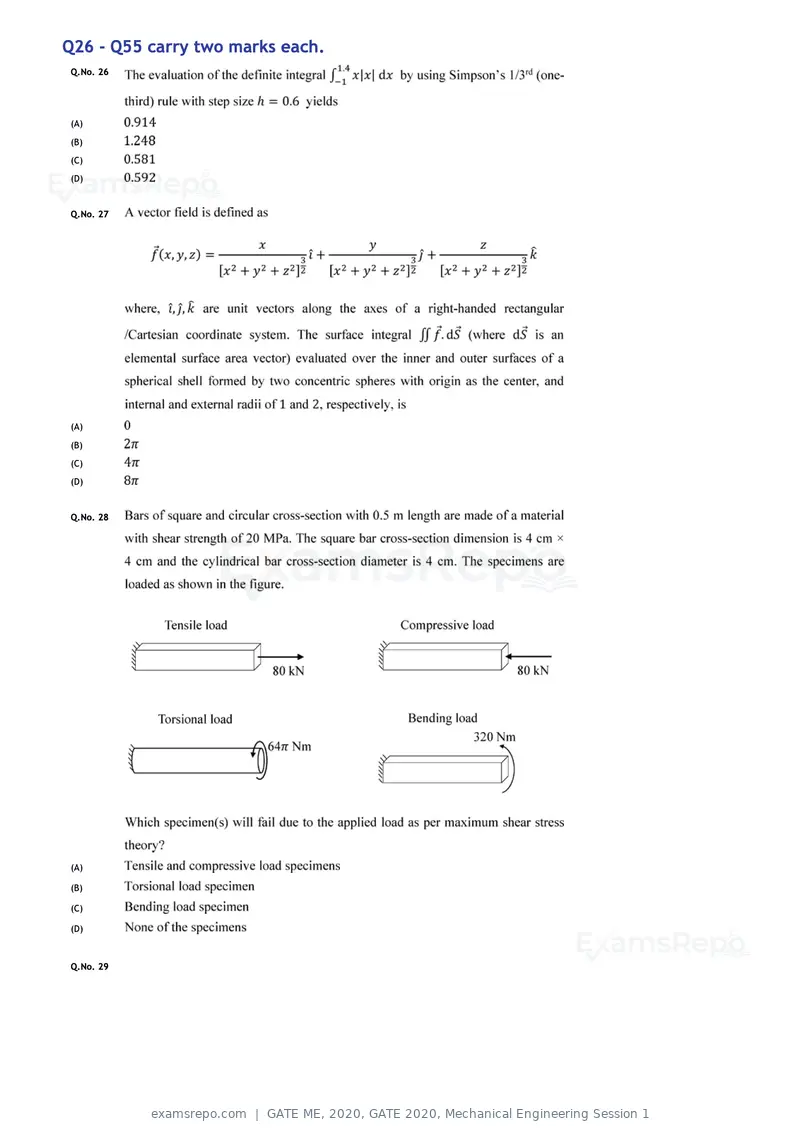 GATE ME 2020 question paper, GATE 2020, Mechanical Engineering Session 1, page 10 of 41