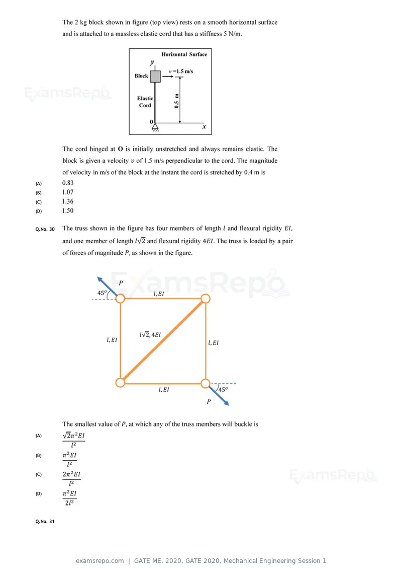 GATE ME 2020 question paper, GATE 2020, Mechanical Engineering Session 1, page 11 of 41