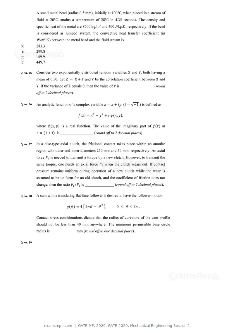 GATE ME 2020 question paper, GATE 2020, Mechanical Engineering Session 1, page 13 of 41