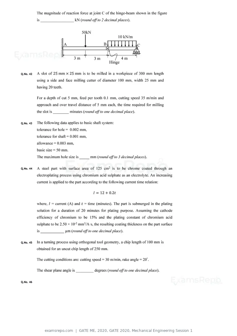 GATE ME 2020 question paper, GATE 2020, Mechanical Engineering Session 1, page 15 of 41