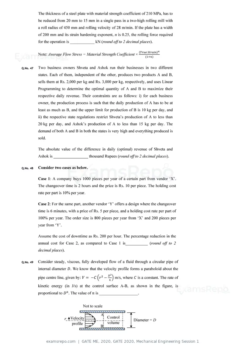 GATE ME 2020 question paper, GATE 2020, Mechanical Engineering Session 1, page 16 of 41