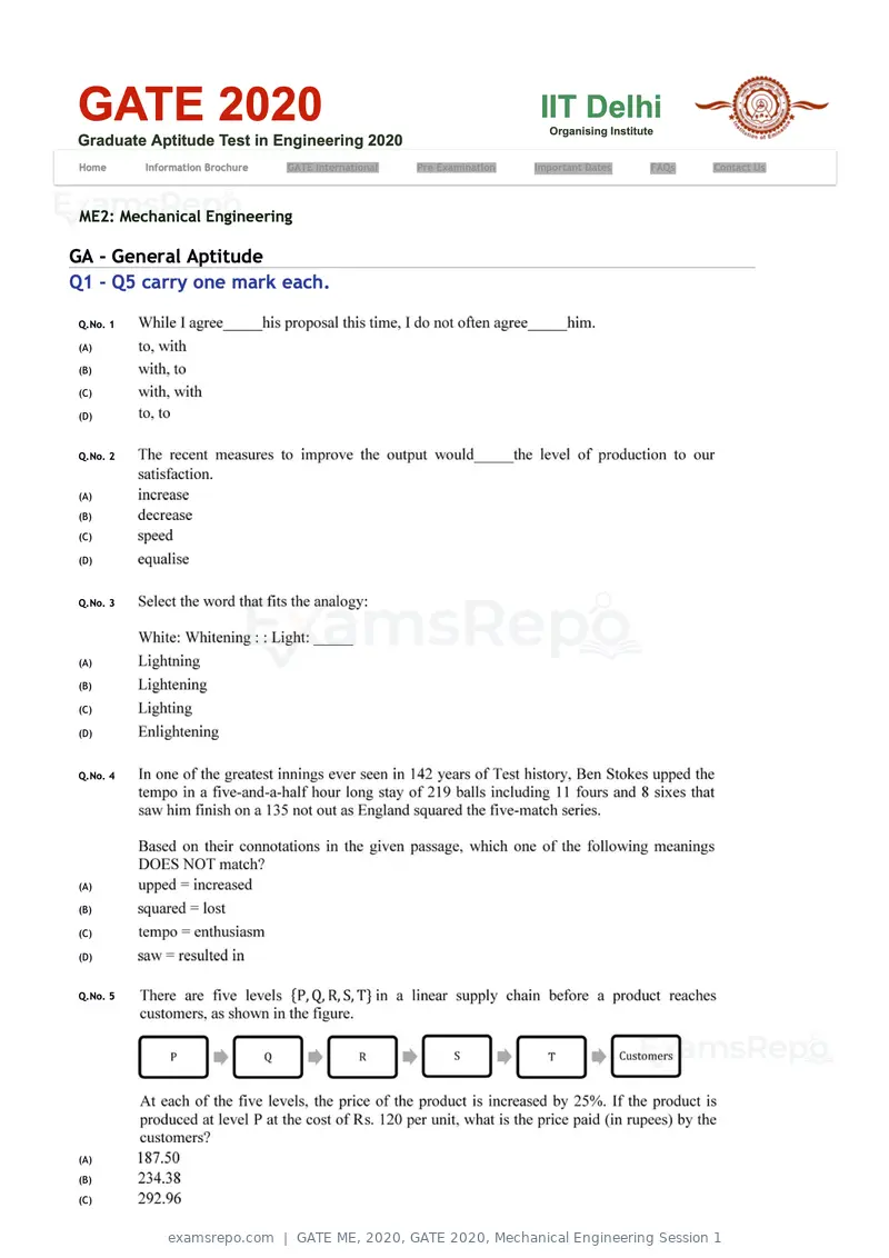 GATE ME 2020 question paper, GATE 2020, Mechanical Engineering Session 1, page 22 of 41