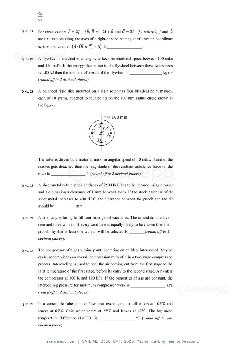 GATE ME 2020 question paper, GATE 2020, Mechanical Engineering Session 1, page 9 of 41