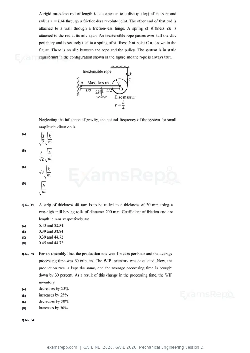 GATE ME 2020 question paper, GATE 2020, Mechanical Engineering Session 2, page 12 of 41