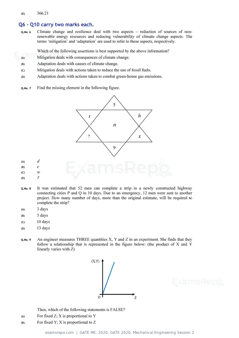 GATE ME 2020 question paper, GATE 2020, Mechanical Engineering Session 2, page 23 of 41