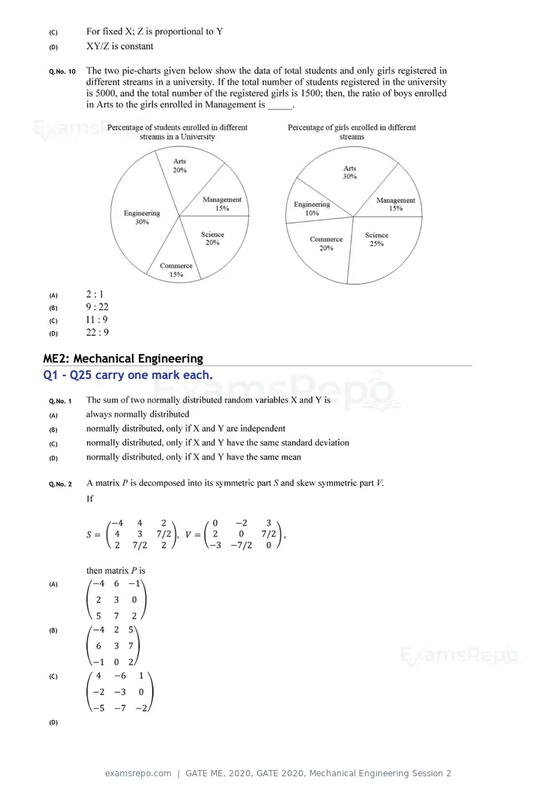 GATE ME 2020 question paper, GATE 2020, Mechanical Engineering Session 2, page 24 of 41