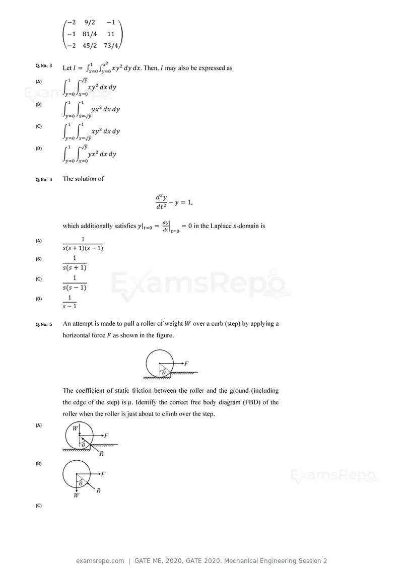 GATE ME 2020 question paper, GATE 2020, Mechanical Engineering Session 2, page 25 of 41