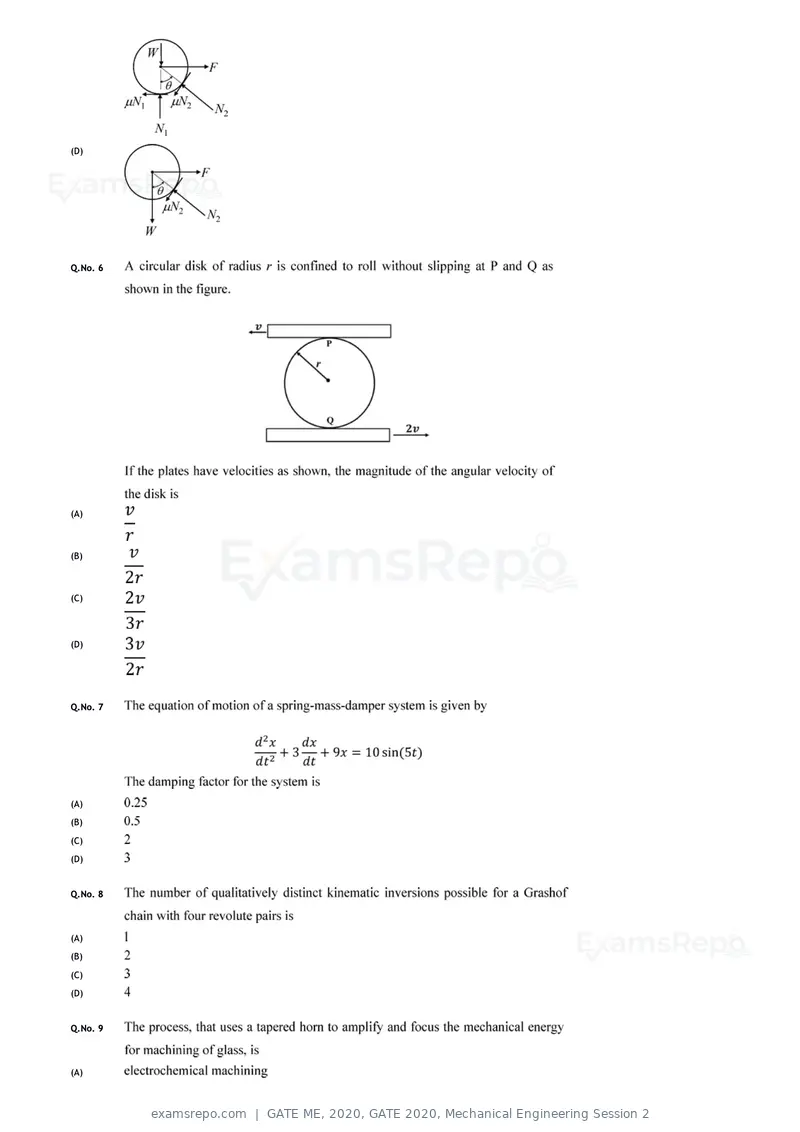 GATE ME 2020 question paper, GATE 2020, Mechanical Engineering Session 2, page 26 of 41