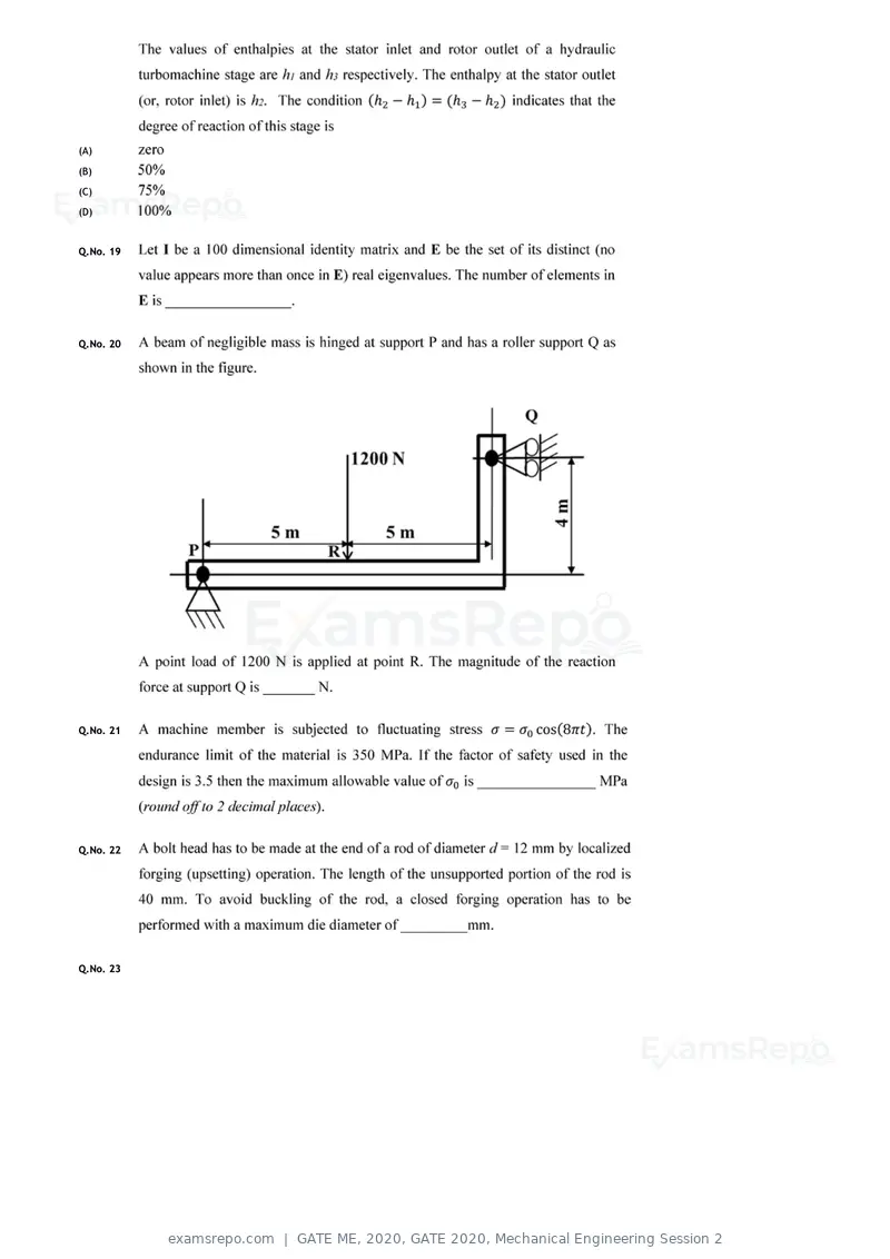 GATE ME 2020 question paper, GATE 2020, Mechanical Engineering Session 2, page 29 of 41