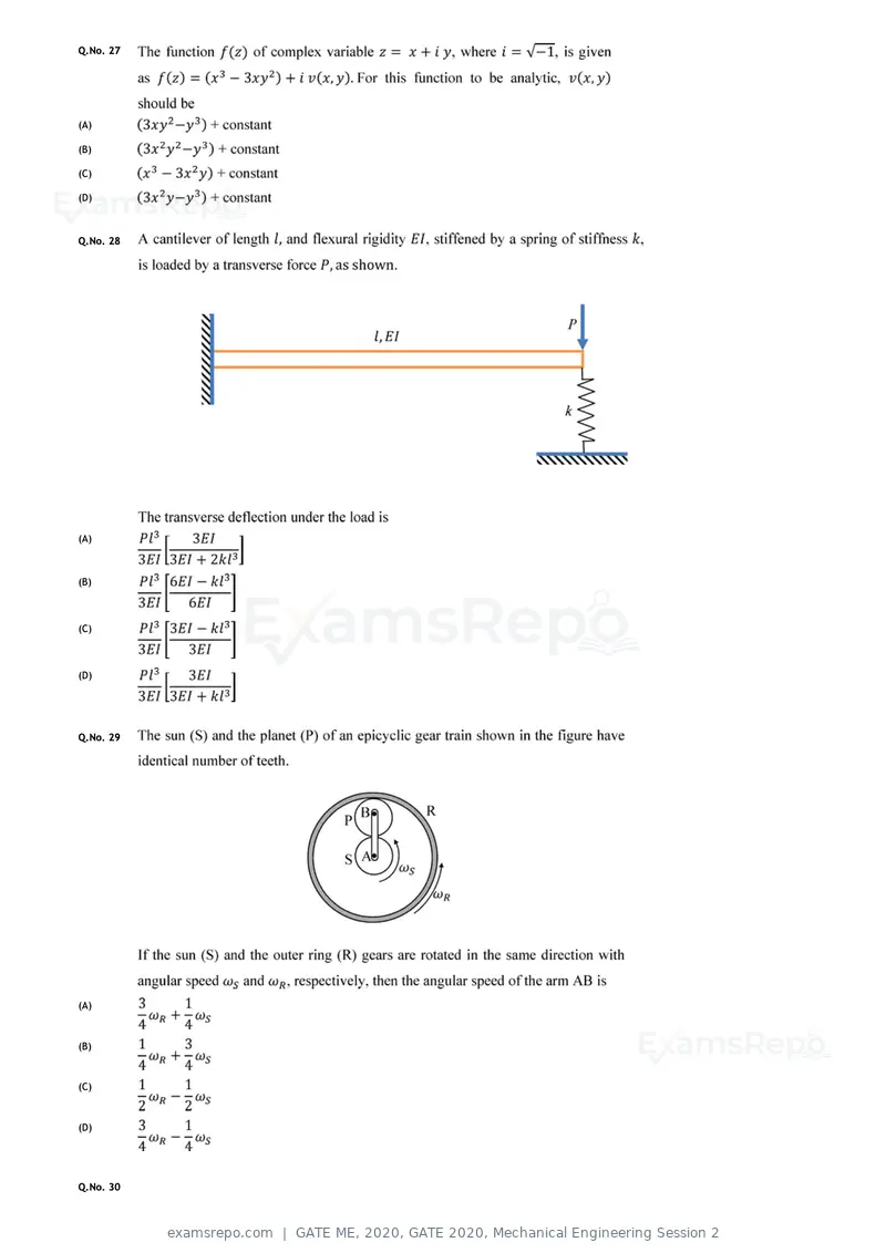 GATE ME 2020 question paper, GATE 2020, Mechanical Engineering Session 2, page 31 of 41