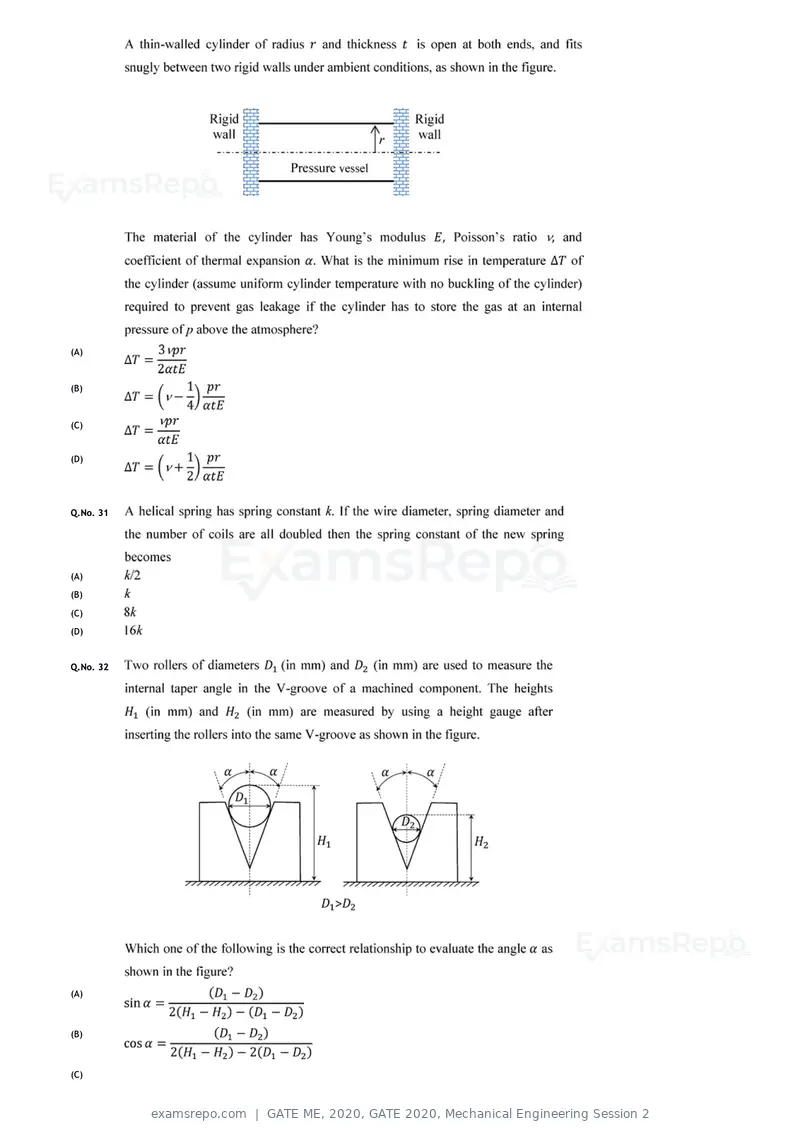 GATE ME 2020 question paper, GATE 2020, Mechanical Engineering Session 2, page 32 of 41