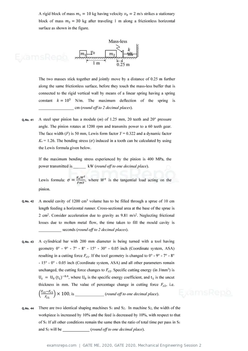 GATE ME 2020 question paper, GATE 2020, Mechanical Engineering Session 2, page 35 of 41