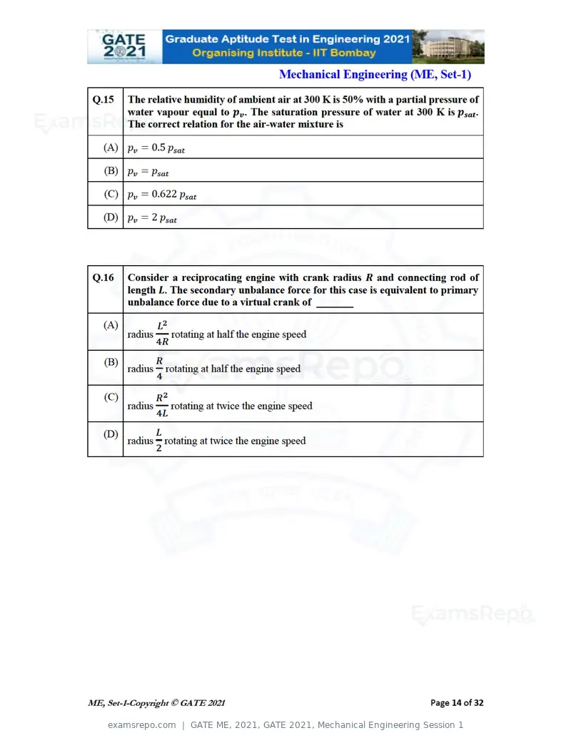GATE ME 2021 question paper, GATE 2021, Mechanical Engineering Session 1, page 15 of 70