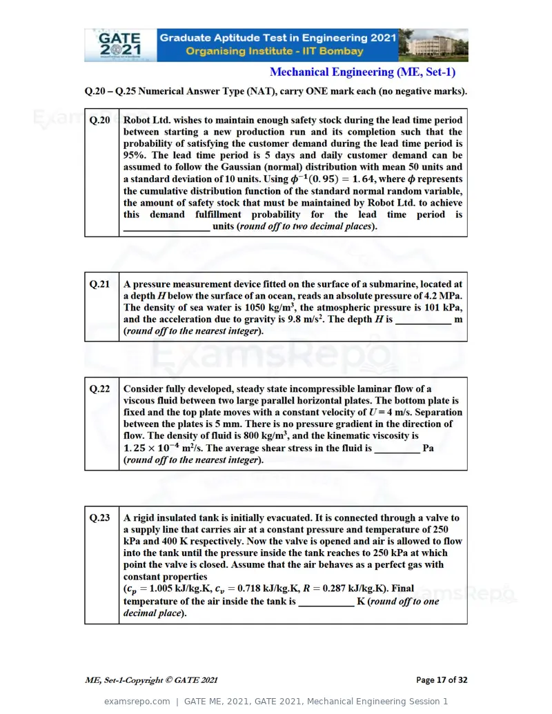 GATE ME 2021 question paper, GATE 2021, Mechanical Engineering Session 1, page 18 of 70