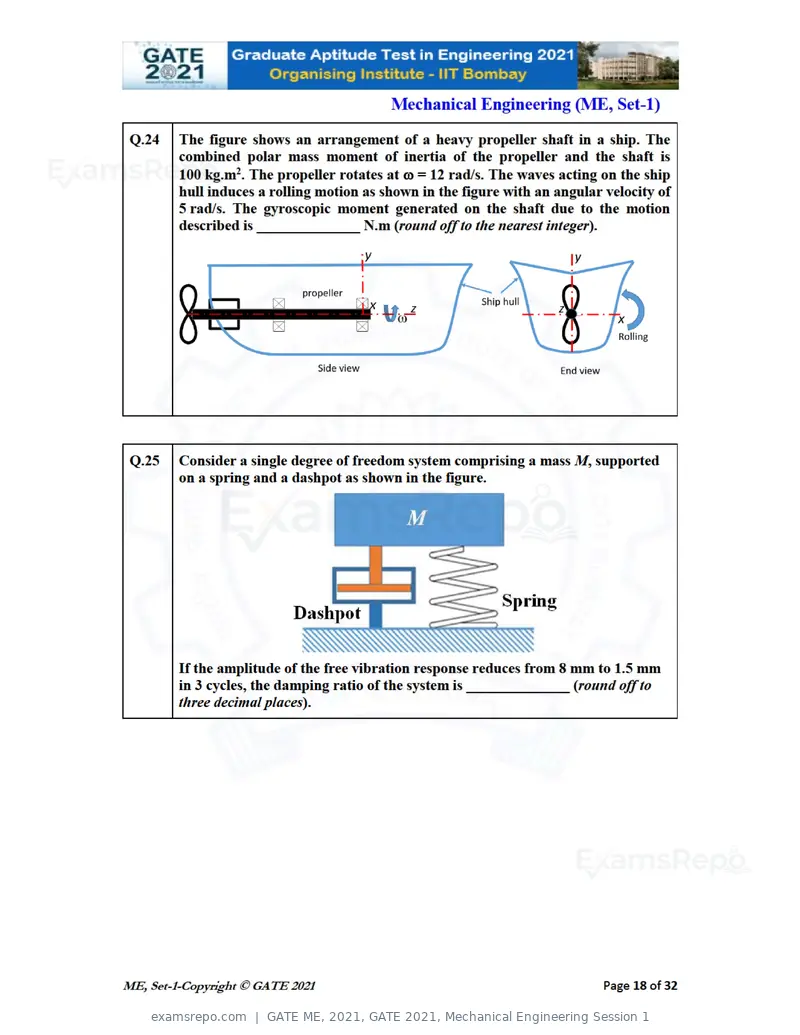 GATE ME 2021 question paper, GATE 2021, Mechanical Engineering Session 1, page 19 of 70