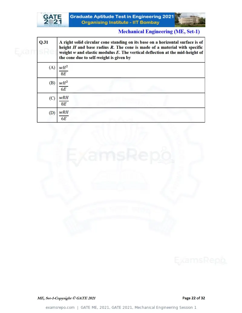 GATE ME 2021 question paper, GATE 2021, Mechanical Engineering Session 1, page 23 of 70