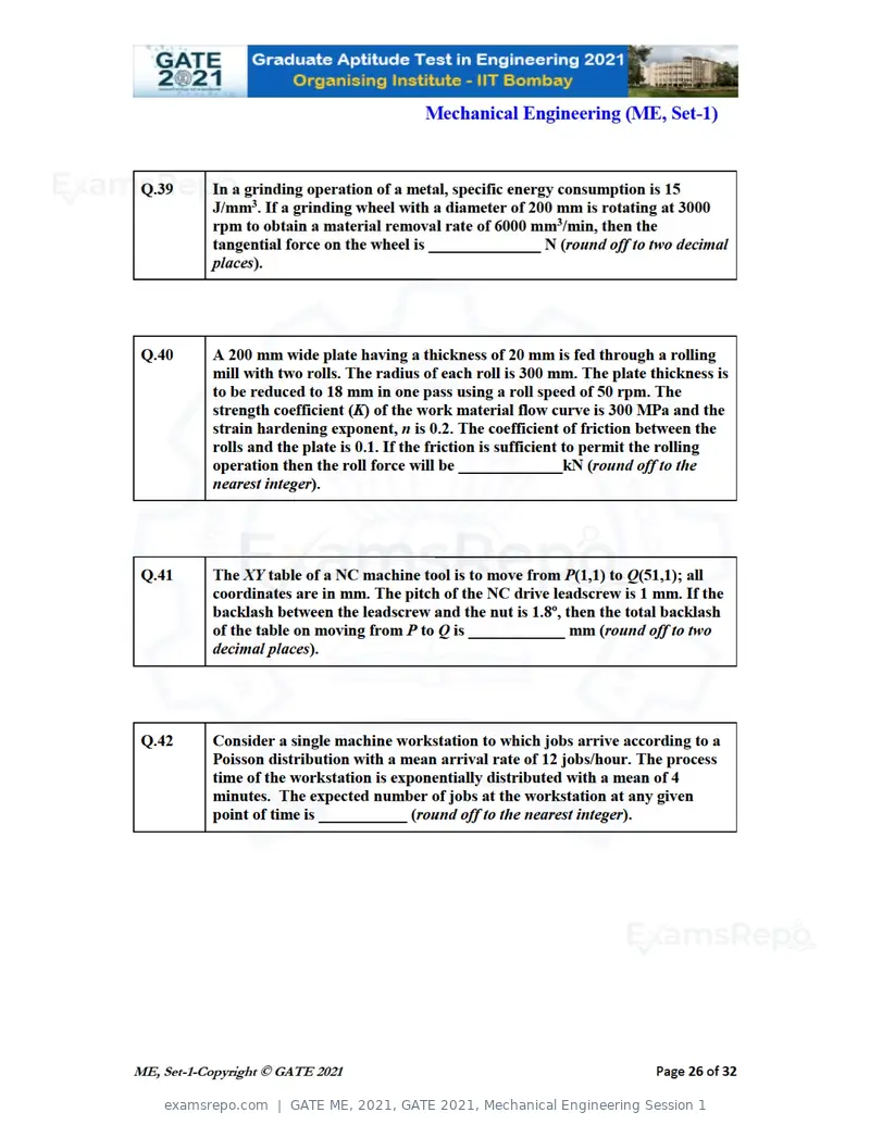 GATE ME 2021 question paper, GATE 2021, Mechanical Engineering Session 1, page 27 of 70