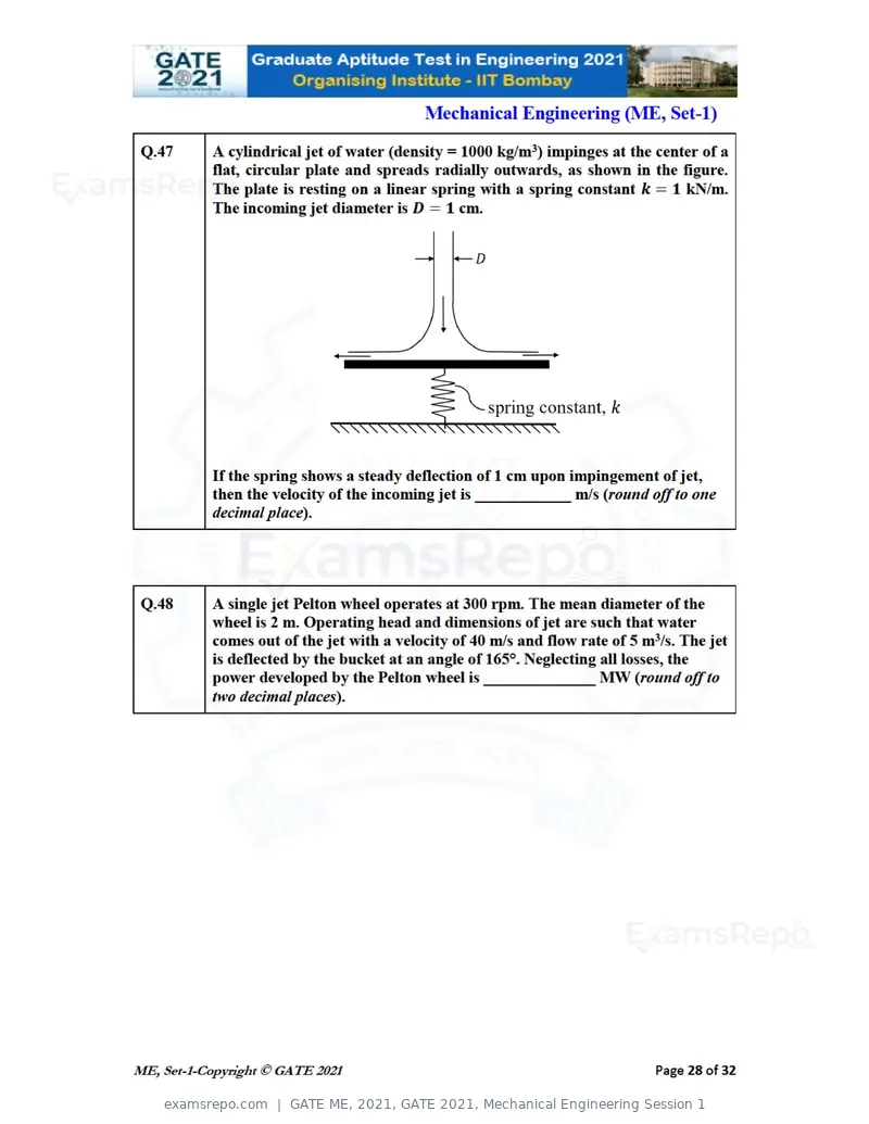 GATE ME 2021 question paper, GATE 2021, Mechanical Engineering Session 1, page 29 of 70