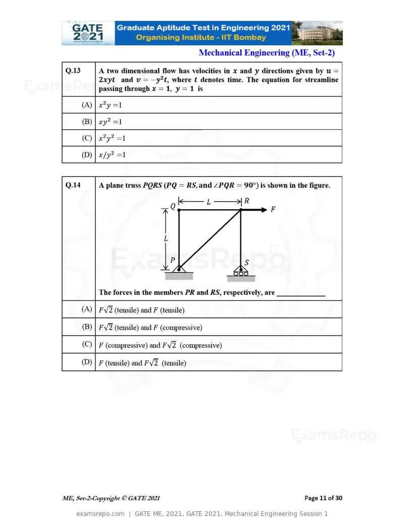 GATE ME 2021 question paper, GATE 2021, Mechanical Engineering Session 1, page 48 of 70