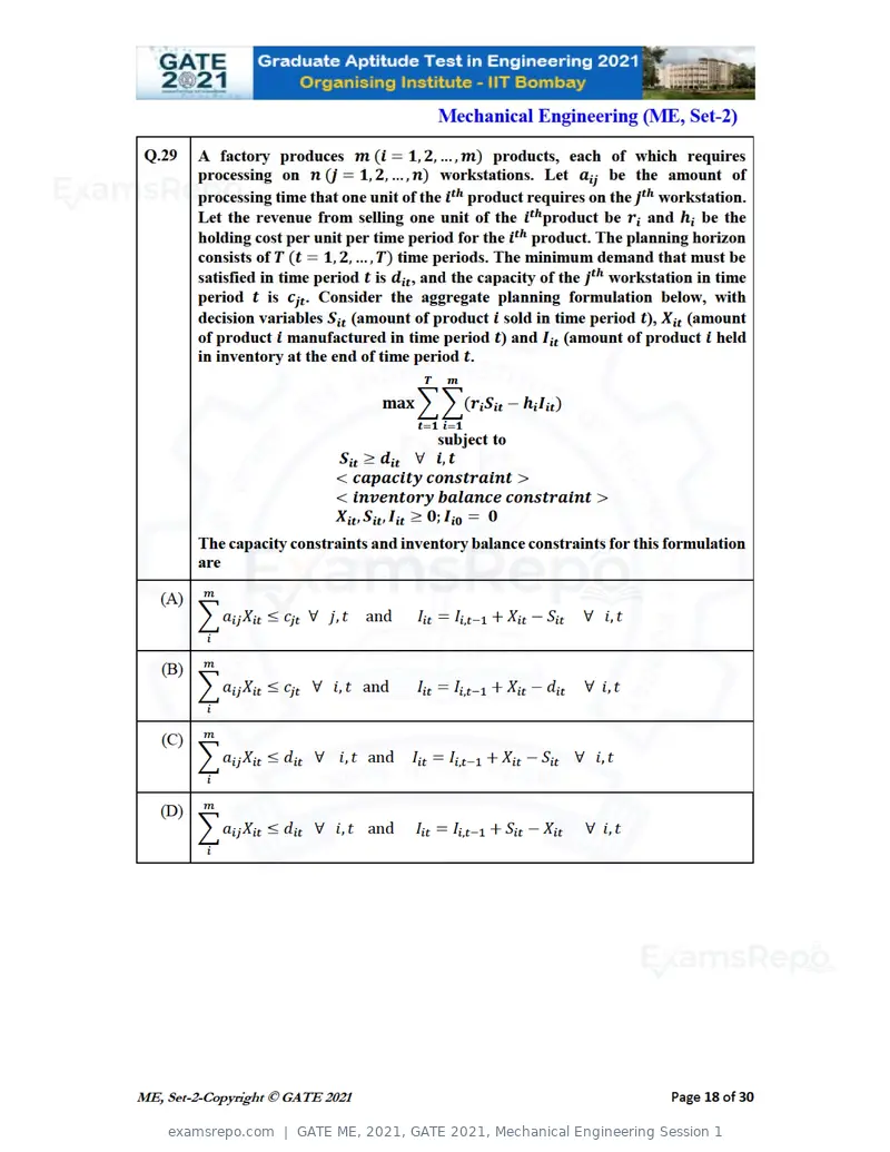 GATE ME 2021 question paper, GATE 2021, Mechanical Engineering Session 1, page 55 of 70