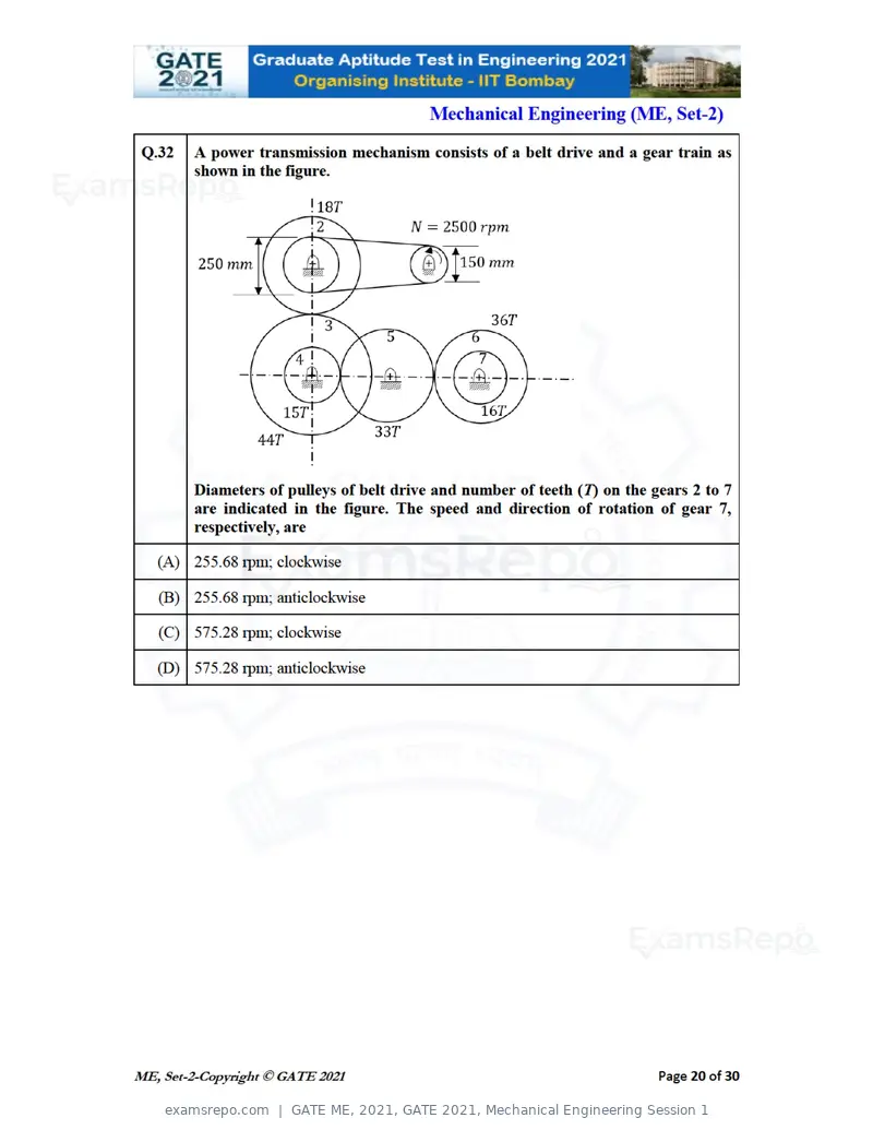 GATE ME 2021 question paper, GATE 2021, Mechanical Engineering Session 1, page 57 of 70