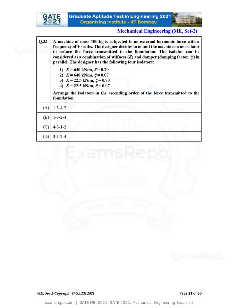 GATE ME 2021 question paper, GATE 2021, Mechanical Engineering Session 1, page 58 of 70