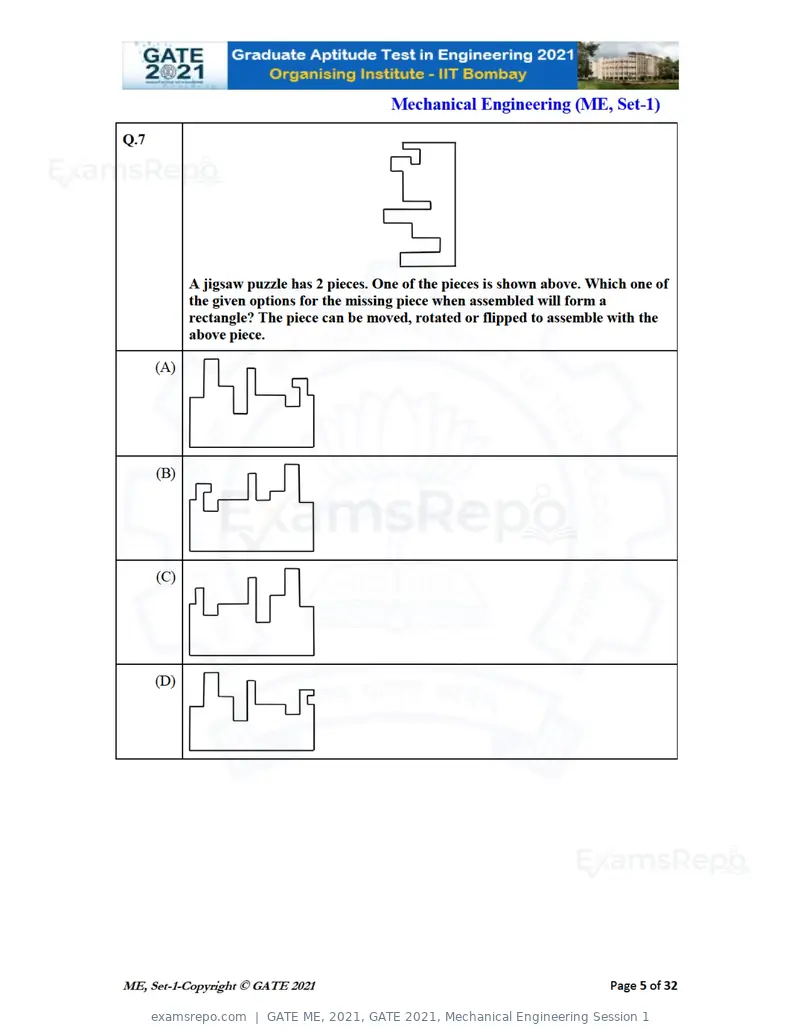 GATE ME 2021 question paper, GATE 2021, Mechanical Engineering Session 1, page 6 of 70