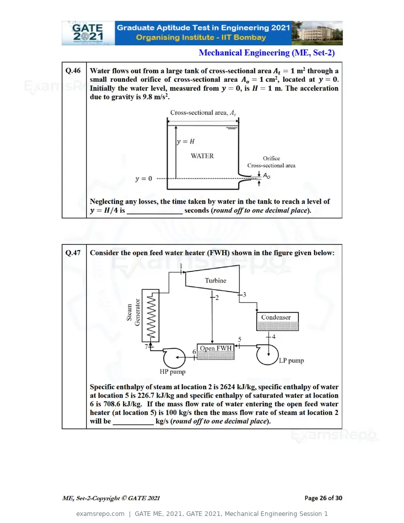 GATE ME 2021 question paper, GATE 2021, Mechanical Engineering Session 1, page 63 of 70