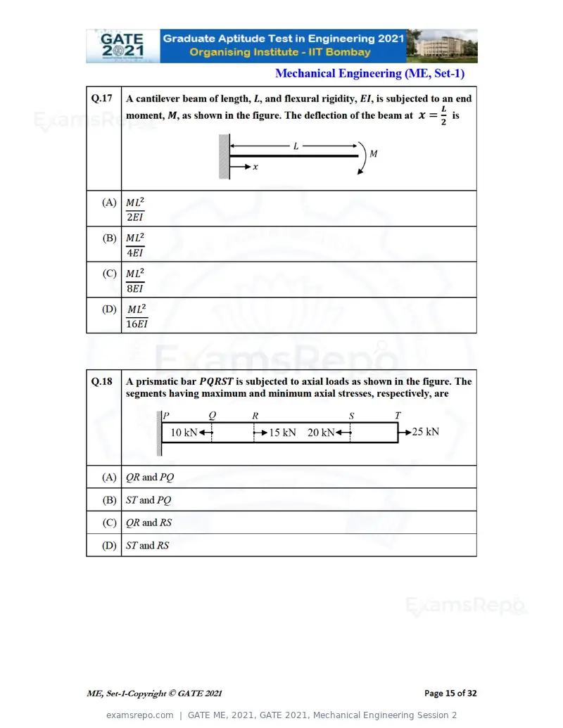 GATE ME 2021 question paper, GATE 2021, Mechanical Engineering Session 2, page 16 of 70