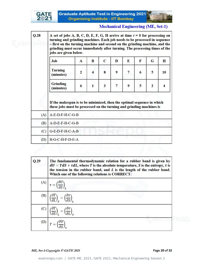 GATE ME 2021 question paper, GATE 2021, Mechanical Engineering Session 2, page 21 of 70