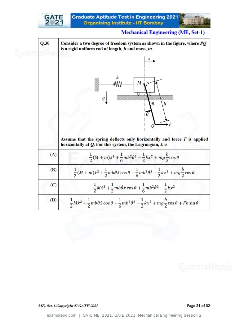 GATE ME 2021 question paper, GATE 2021, Mechanical Engineering Session 2, page 22 of 70