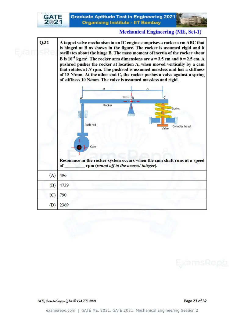 GATE ME 2021 question paper, GATE 2021, Mechanical Engineering Session 2, page 24 of 70