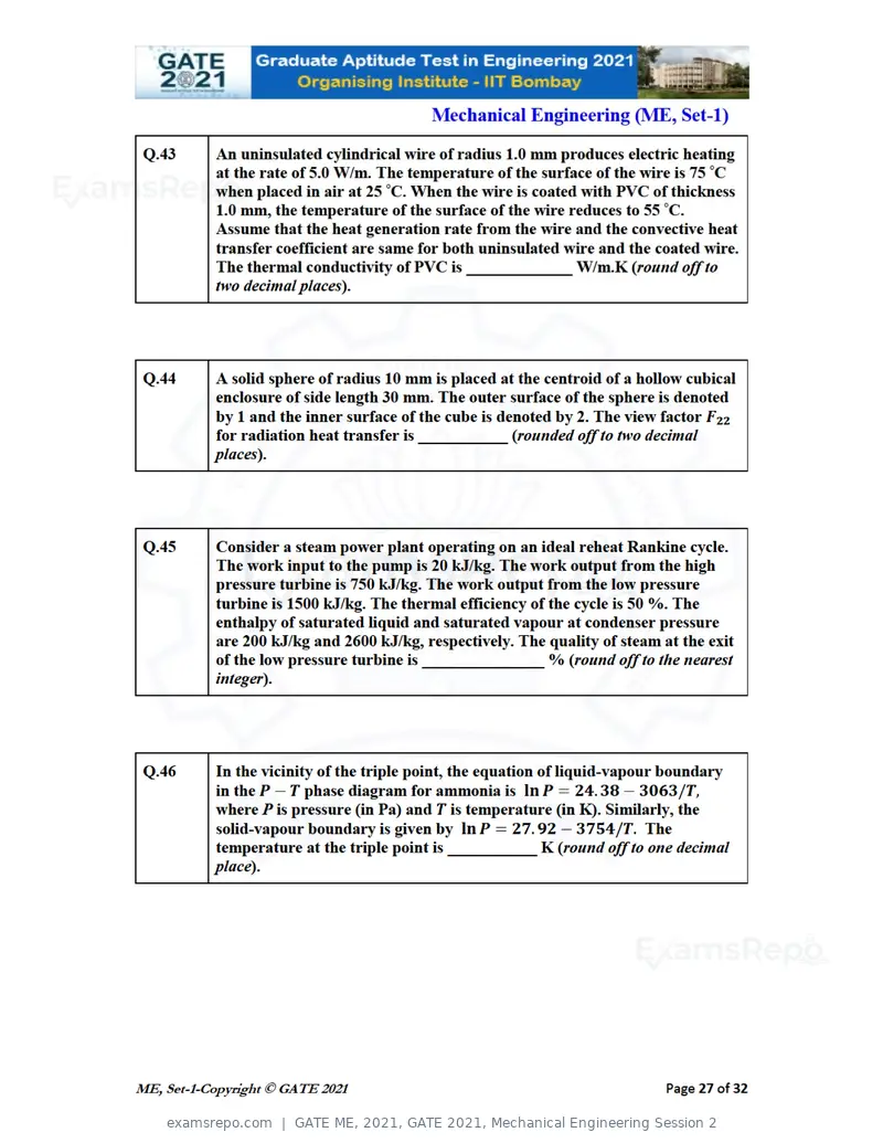 GATE ME 2021 question paper, GATE 2021, Mechanical Engineering Session 2, page 28 of 70