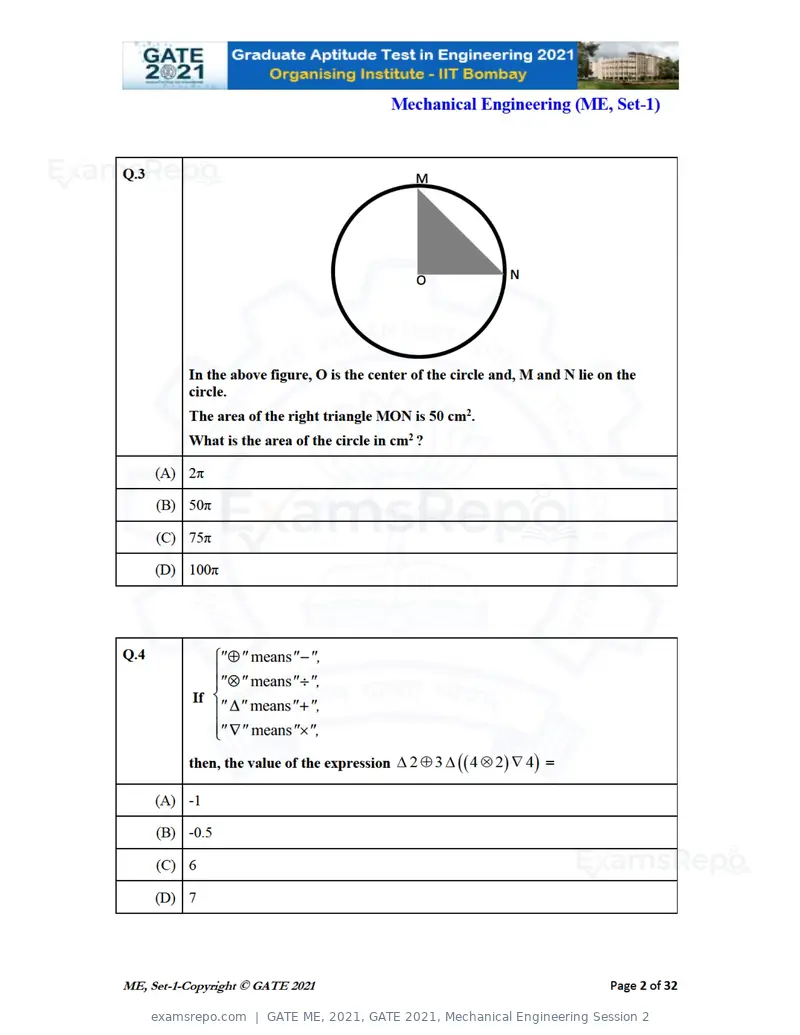 GATE ME 2021 question paper, GATE 2021, Mechanical Engineering Session 2, page 3 of 70